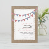 Burlap Gingham & Floral Bunting Wedding Einladung (Stehend Vorderseite)