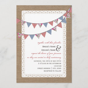 Burlap Gingham & Floral Bunting Wedding Einladung