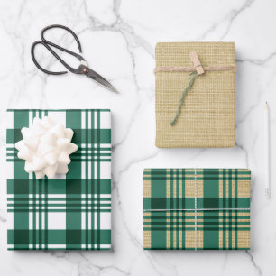 Burlap Green Kariert Geschenkpapier Set