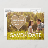 Burlap Heart | rustikal Save the Date Ankündigungspostkarte (Vorne/Hinten)