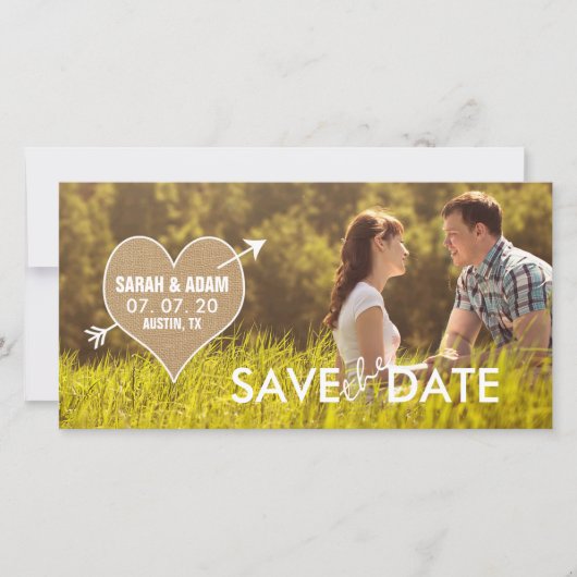 Burlap Heart | Rustikale Save the Date-Fotokarte Date (Vorderseite)