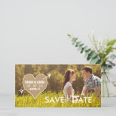 Burlap Heart | Rustikale Save the Date-Fotokarte Date (Stehend Vorderseite)
