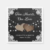 Burlap Hearts Lace Rustic Black Chalkboard Hochzei Serviette (Vorderseite)