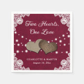 Burlap Hearts Lace Rustic Burgundy Wedding Napkins Serviette (Vorderseite)