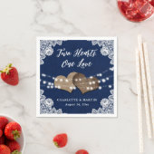 Burlap Hearts Lace Rustic Navy Blue Wedding Serviette (Beispiel)