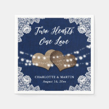 Burlap Hearts Lace Rustic Navy Blue Wedding
