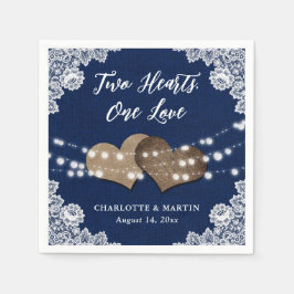Burlap Hearts Lace Rustic Navy Blue Wedding Serviette
