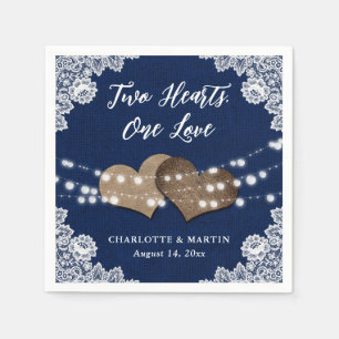 Burlap Hearts Lace Rustic Navy Blue Wedding Serviette