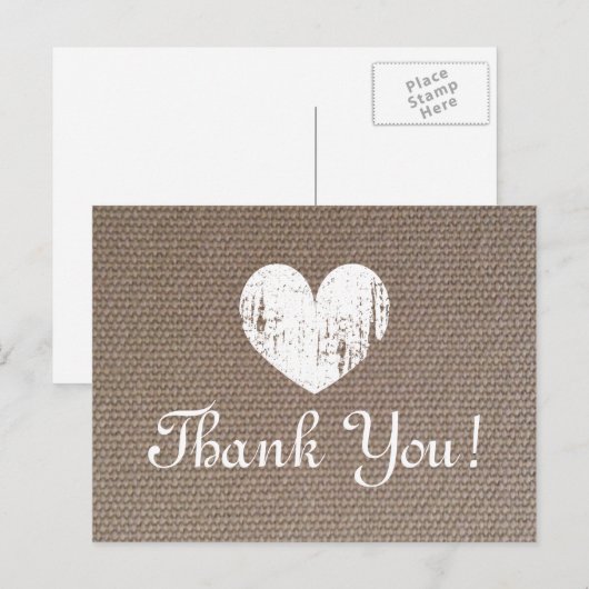 Burlap Hochzeit danke Karten mit rustikalem Herzen (Vorne/Hinten)