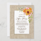 Burlap Hochzeit nach dem Party Sonnenblume Blume Einladung (Vorderseite)