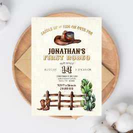 Burlap Imitats Gold Cowboy First Rodeo Einladung