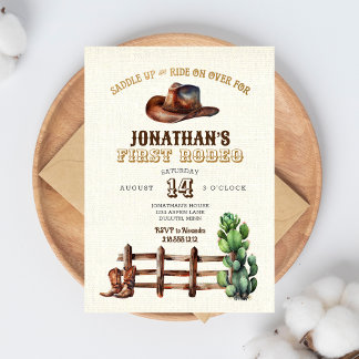 Burlap Imitats Gold Cowboy First Rodeo Einladung