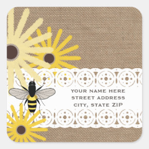 Burlap Inspiriert Black Mit Augen Susans & Bee-Adr Quadratischer Aufkleber