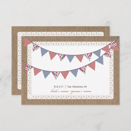 Burlap Inspiriert Floral & Gingham Bunting UAWG RSVP Karte (Vorne/Hinten)