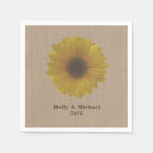 Burlap Inspiriert Gelbe Sonnenblume Hochzeit Napki Serviette (Vorderseite)