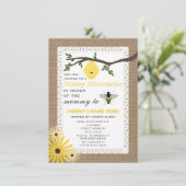 Burlap Inspiriert Honey Bee Baby Shower Einladung (Stehend Vorderseite)
