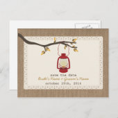 Burlap-Inspiriert Lantern-Hochzeit im Herbst Save Ankündigungspostkarte (Vorne/Hinten)