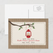 Burlap Inspiriert LaternenWedding Save the Date Ankündigungspostkarte (Vorne/Hinten)