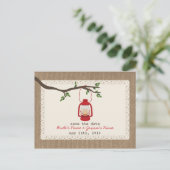 Burlap Inspiriert LaternenWedding Save the Date Ankündigungspostkarte (Stehend Vorderseite)