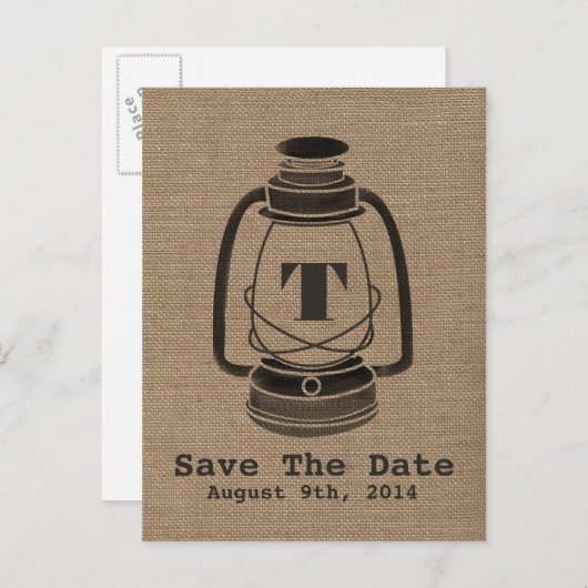 Burlap-Inspiriert Ölrinnen Save the Date Postkarte (Vorne/Hinten)