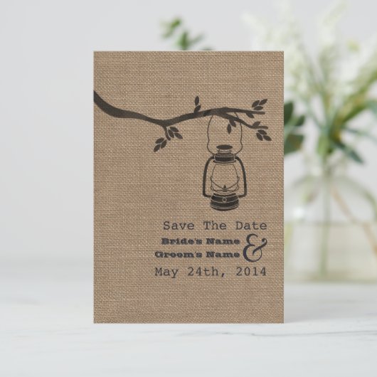 Burlap Inspiriert Ölseelen Hochzeit retten das Dat Save The Date (Stehend Vorderseite)
