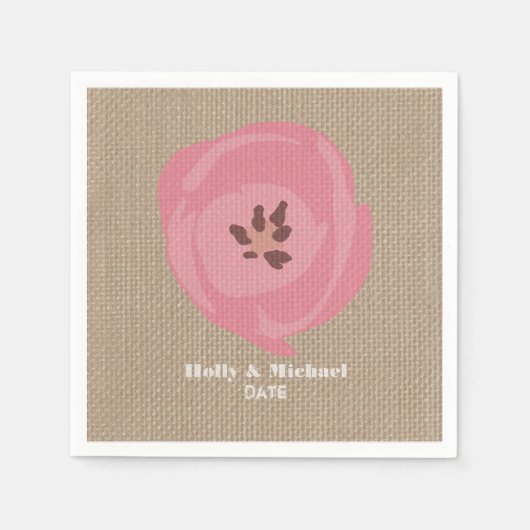 Burlap Inspiriert Pink Tulip Wedding Napkins Serviette (Vorderseite)