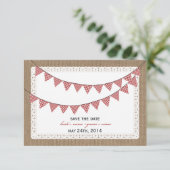 Burlap Inspiriert Red Gingham Bunting Rett Date Save The Date (Stehend Vorderseite)
