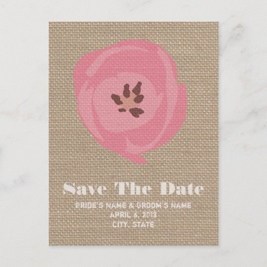 Burlap Inspiriert rosa Tulip Hochzeit retten das D Ankündigungspostkarte (Vorderseite)