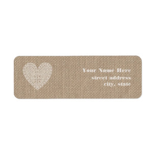 Burlap-Inspiriertes rustikales Weißherz-Label