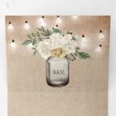 Burlap Ivory Floral Mason Jar String Light Wedding Dreifach Gefaltete Einladung (Innen Erste Seite)