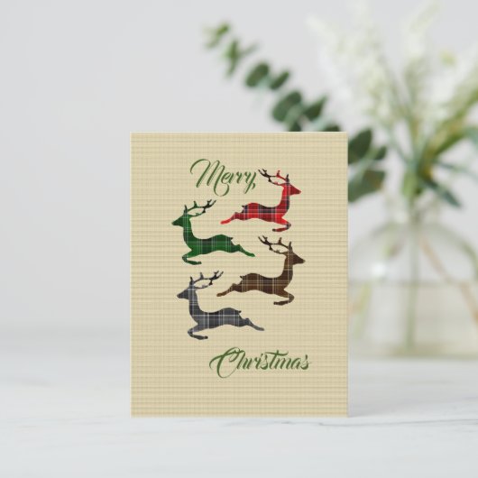 Burlap Karierte Weihnachtsrinder-Postkarte Postkarte (Stehend Vorderseite)