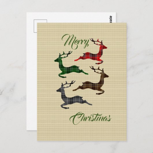 Burlap Karierte Weihnachtsrinder-Postkarte Postkarte (Vorne/Hinten)