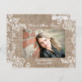 Burlap & Lace - Abschluss Announction Post Card Einladungspostkarte (Vorne/Hinten)