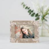 Burlap & Lace - Abschluss Announction Post Card Einladungspostkarte (Stehend Vorderseite)