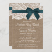 Burlap, Lace & Aquamarin Bow Mother Day Brunch Einladung (Vorne/Hinten)