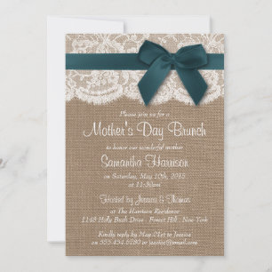 Burlap, Lace & Aquamarin Bow Mother Day Brunch Einladung