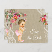 Burlap Lace Baby Dusche Save the Date Postkarten (Vorne/Hinten)