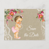 Burlap Lace Baby Dusche Save the Date Postkarten (Vorderseite)