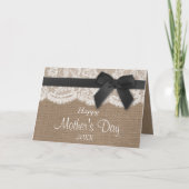 Burlap, Lace & Black Bow glücklicher Muttertag Karte (Vorderseite)