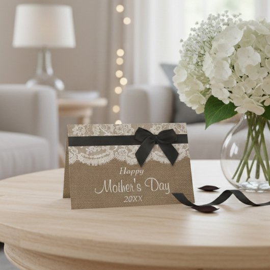 Burlap, Lace & Black Bow glücklicher Muttertag Karte