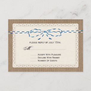 Burlap Lace & Blue Paper String Inspiriert UAWG RSVP Karte