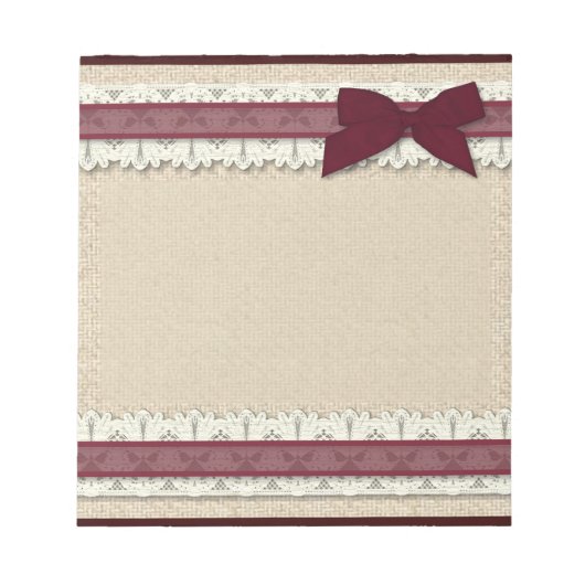 Burlap Lace borundy Band große Notizblock Bugband (Vorderseite)