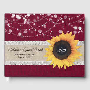 Burlap Lace Burgundy Sunflower Wedding Gästebuch