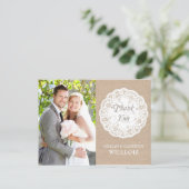 Burlap Lace Doily Wedding Vielen Dank Postcard Postkarte (Stehend Vorderseite)