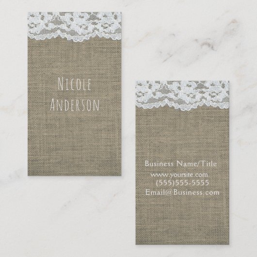Burlap & Lace Einfache Rustikale Landschaft Elegan Visitenkarte (Vorne/Hinten)