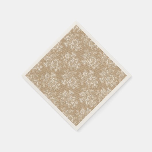 Burlap & Lace Floral Shabby Chic Paper Napkin Serviette (Ecke)