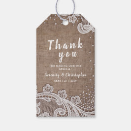 Burlap Lace Glitzer rustic Wedding danke Geschenkanhänger