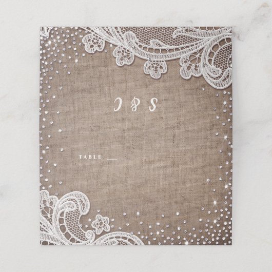 Burlap Lace Glitzer rustikale Hochzeitsfeiern Plat Platzkarte (Außenseite Aufgefaltet)