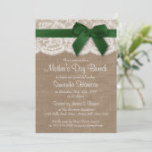 Burlap, Lace & Green Bow Muttertag Brunch Einladung (Stehend Vorderseite)