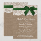 Burlap, Lace & Green Bow Muttertag Brunch Einladung (Vorne/Hinten)